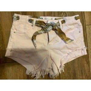 Altar'd State Shorts Womens Size 28 Button Fly Denim Pink High Waist Scarf EUC